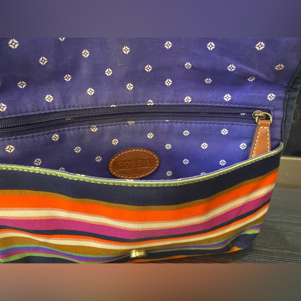 Fossil Crossbody Coated Canvas Multicolor Striped… - image 8